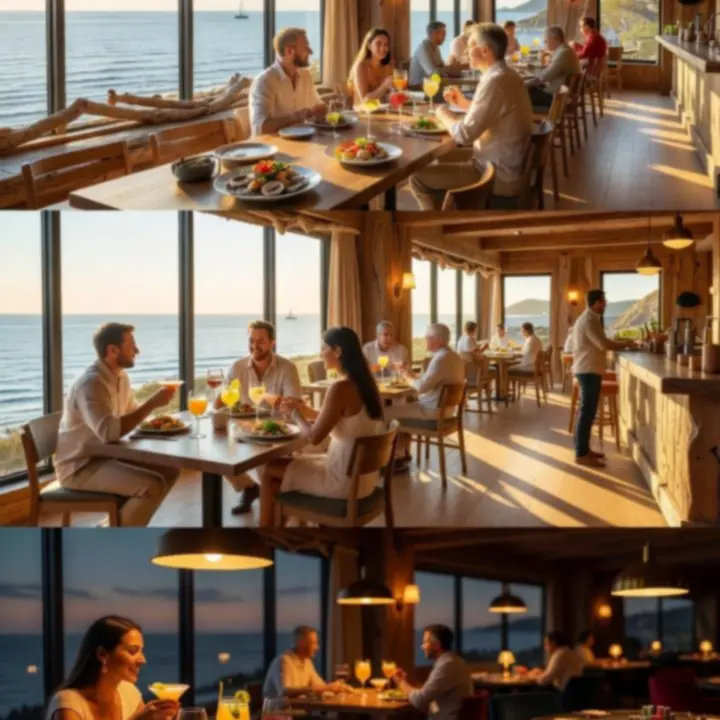 Editorial montage of coastal Australian restaurant, cocktails and poker tables through the evening