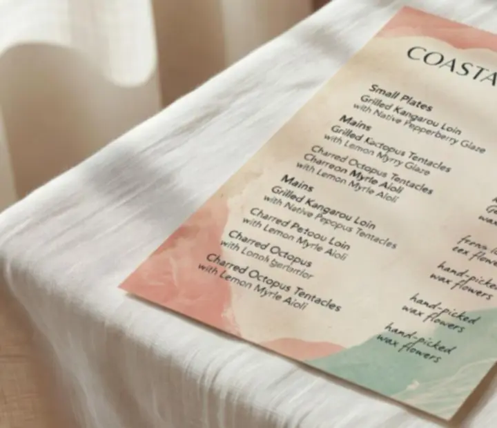 Modern Australian menu spread with dishes and handwritten ingredient notes