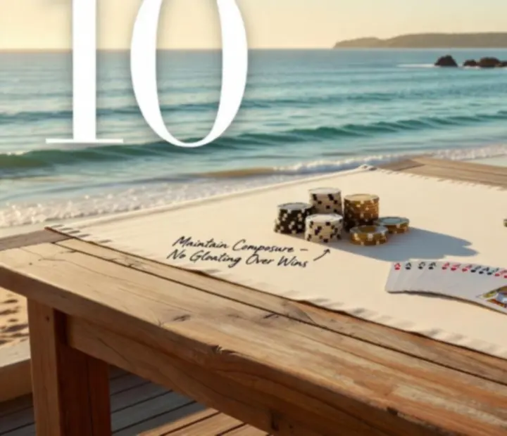 Editorial-style layout showing Texas Hold'em etiquette notes with cards and chips on a linen surface