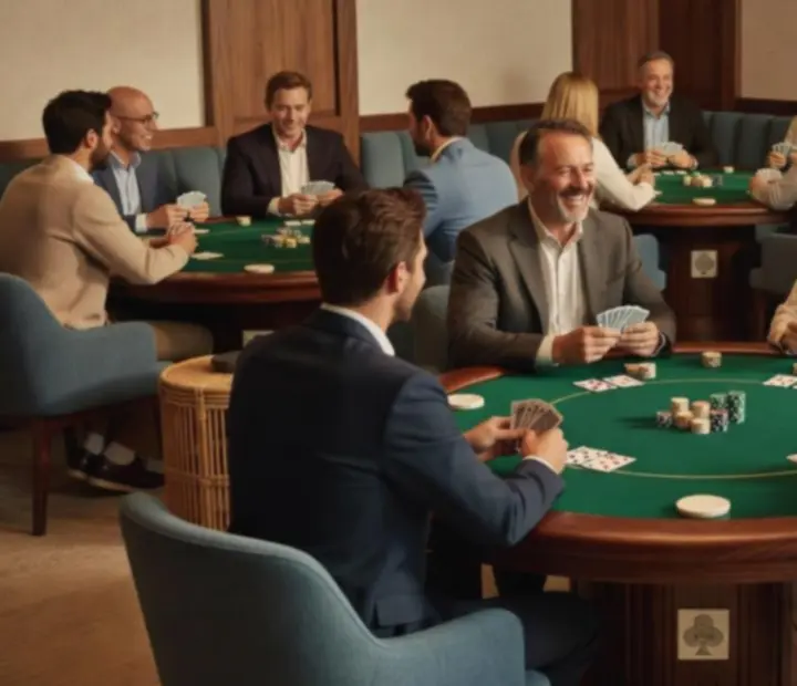 Reserved Card Lounge with green-felt poker tables, timber details and ceramic chips ready for a private poker event