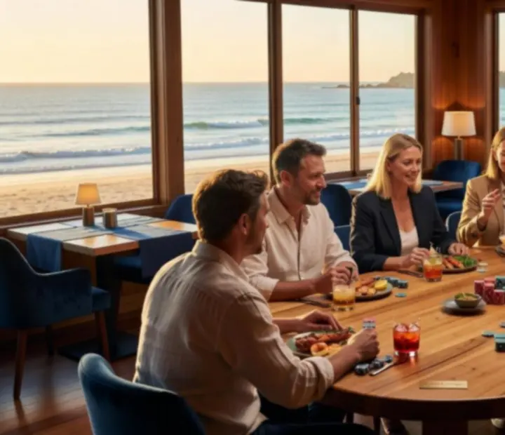 Intimate group enjoying a private poker gathering in the Card Lounge