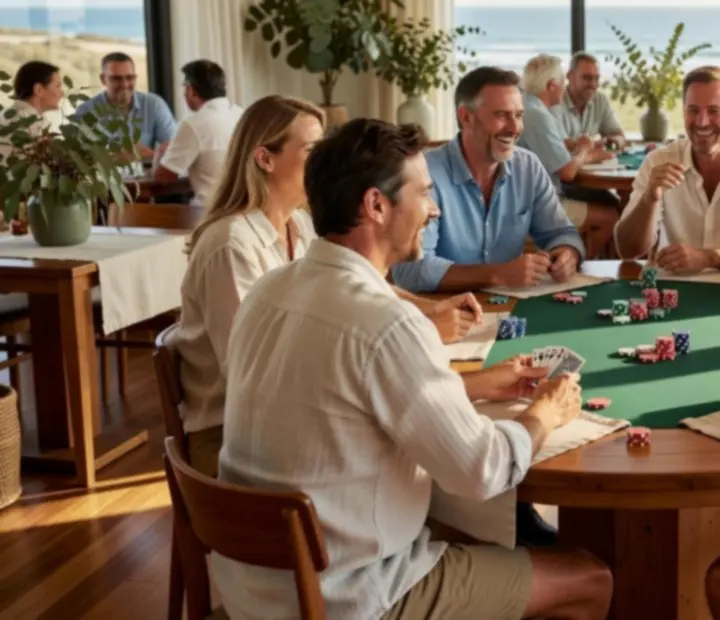 Group of people sharing a relaxed offline poker game